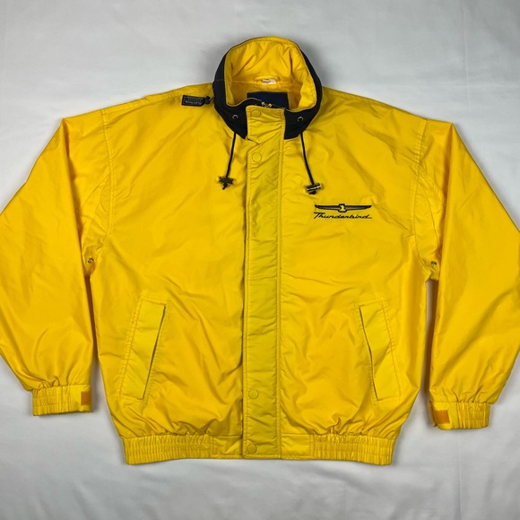 Vtg Ford Thunderbird Mens Hooded Windbreaker Jacket XL Y2K Yellow Full Zip B9 - Picture 1 of 12